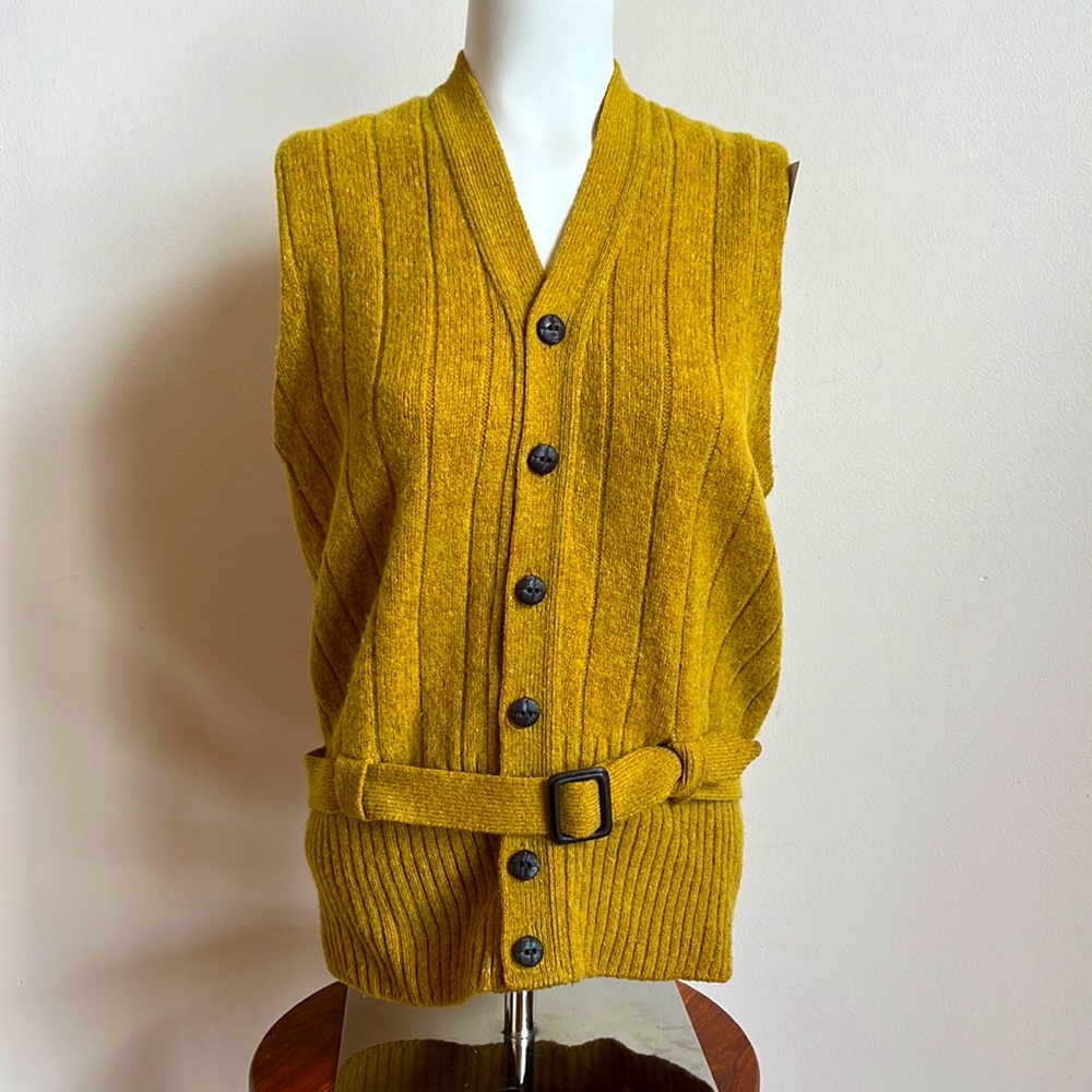 Vintage Revere wool vest golden mustard color with belt and chunky butto…